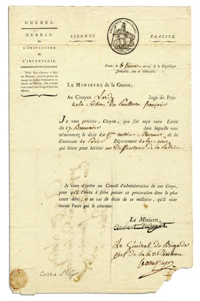 Napoleonic General Claude Carra Saint-Cyr Signed Document -- 1797