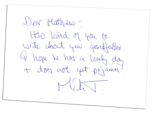 Mick Jagger Autograph Letter Signed -- ''...I hope he has a lovely day + does not get pajamas!...''