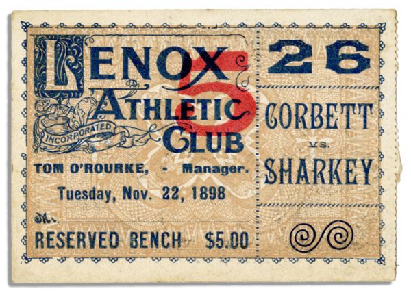 Corbett vs. Sharkey Boxing Ticket -- 1898