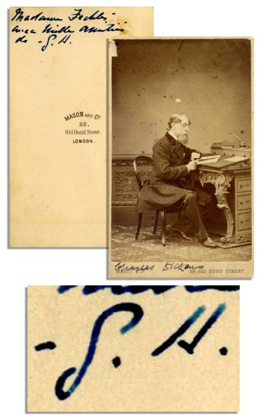 Charles Dickens Inscribed and Initialed CDV Photo