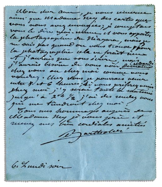 Statue of Liberty Designer Frederic Bartholdi Autograph Letter Signed