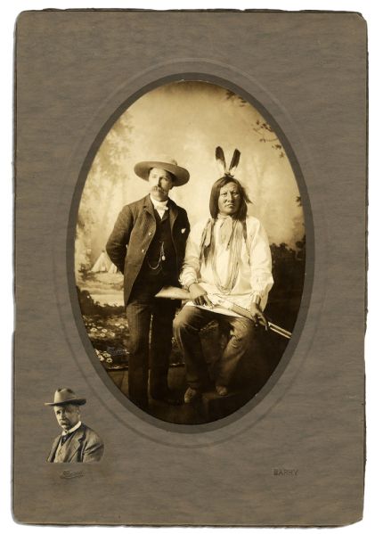 Wonderful Photo of Lakota Chief Rain-in-the-Face & Photographer D.F. Barry -- Sioux Leader at Bloody Battle of Little Big Horn