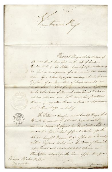 Queen Victoria Signed Patent From The First Year of Her Reign -- 1838