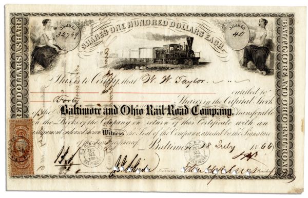Johns Hopkins Signed Railroad Stock Certificate