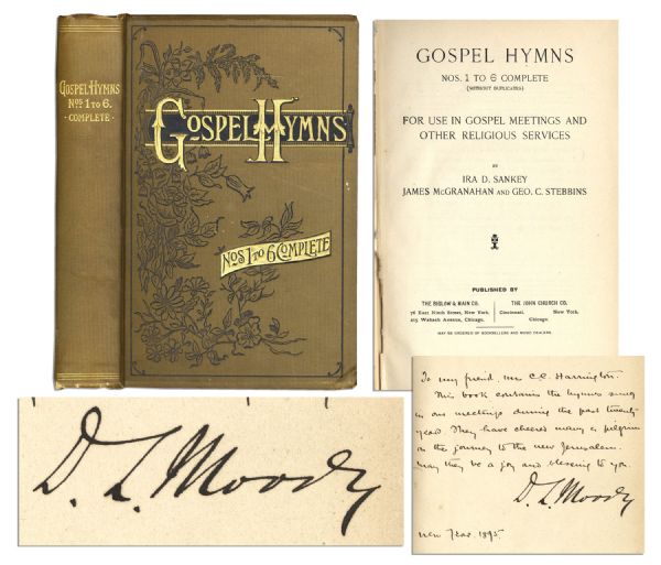 Evangelist Dwight Moody Signed Hymnal Book -- Beautifully Bound