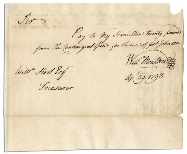 America Revolutionary General William Moultrie Autograph Note Signed -- 1793