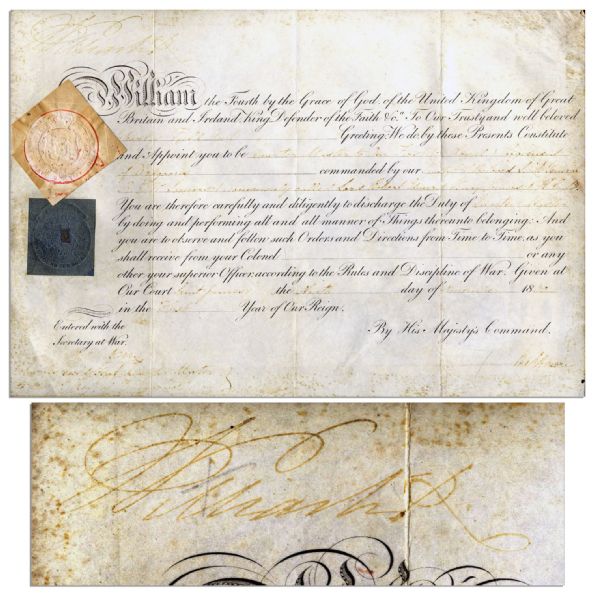 King William IV Signed Military Document