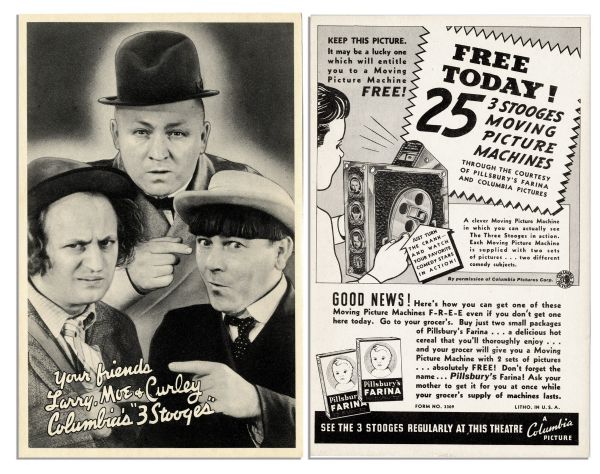 3 Stooges Flyer Promoting The Comedy Trio's Original 1930's Two Reel Shorts for Colombia Pictures -- 5'' x 8'' Glossy -- Fine