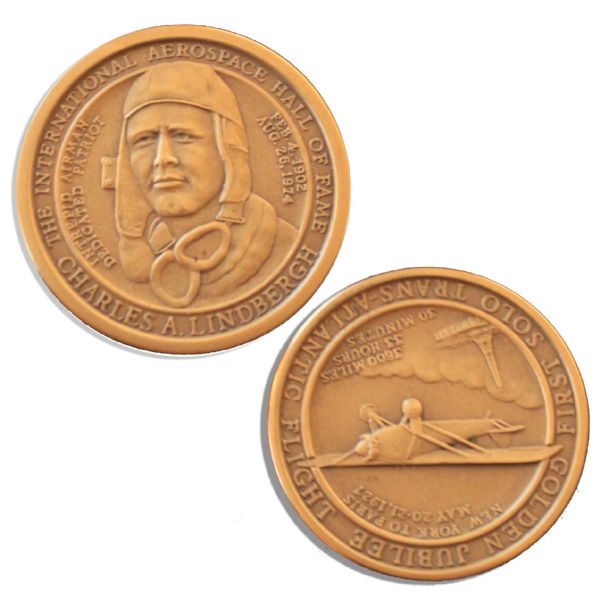Charles Lindbergh First Solo Transatlantic Flight Commemorative Bronze Medal -- Issued for 1977 Golden Jubilee by the Medallic Art Company