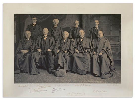 Large 19.5'' x 12.5'' Signed Photo of Nine 1904 Fuller Supreme Court Justices -- With Signatures Including Melville Fuller & Henry Billings Brown