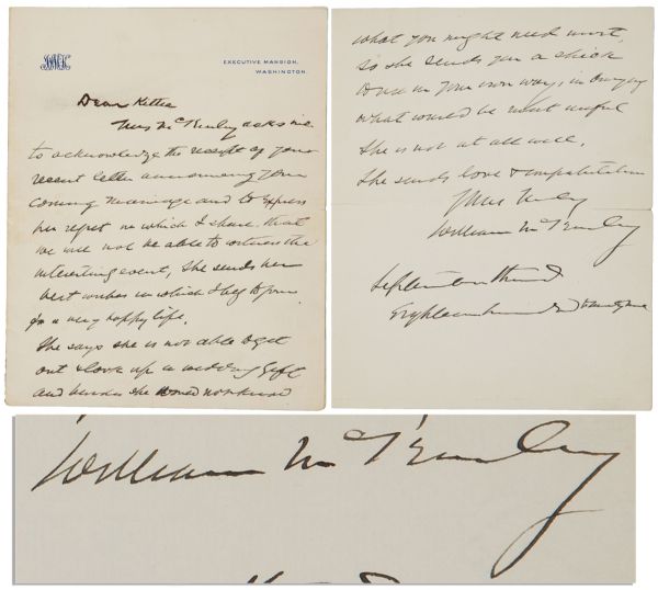 Rare William McKinley Autograph Letter Signed as President -- Written on Behalf of His Wife, Ida, Who Was Ill at the Time