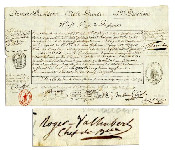 Jean-Marie Valhubert Document Signed -- General Under Napoleon -- 1800 Military Document
