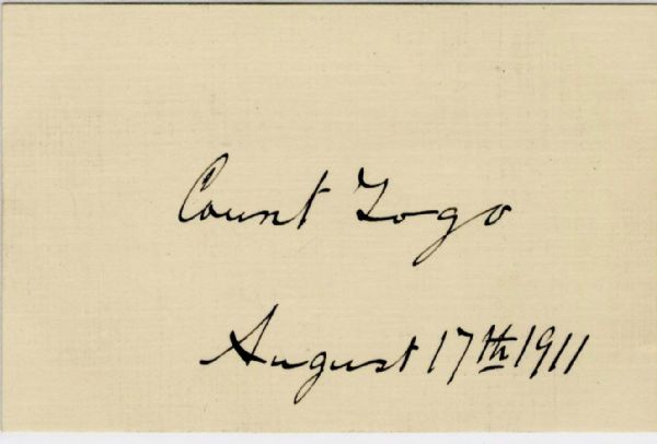 Signature of Famed Japanese Naval Officer ''Count Togo / August 17t 1911'' -- Dubbed ''Nelson of the East'' -- on 4.5'' x 2.75'' Card