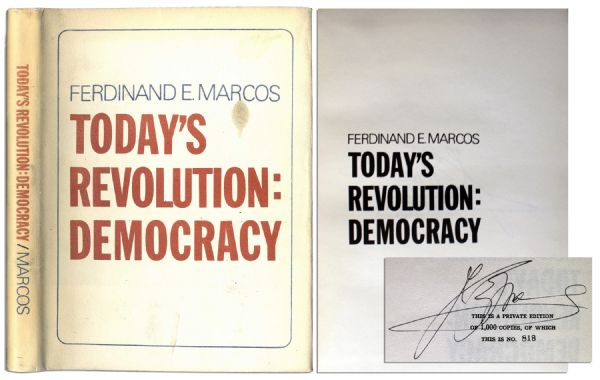 Ferdinand E. Marcos ''Democracy'' Book Signed as President -- Ironically, Published Between 1970 Student Uprisings and 1972 Declaration of Martial Law
