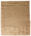 Exceptionally Beautiful Force 1843 Copper Plate Engraving of the Declaration