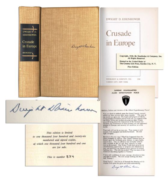 Dwight D. Eisenhower Signed Limited Edition of His Memoir ''Crusade in Europe'' -- With Autographed D-Day Speech