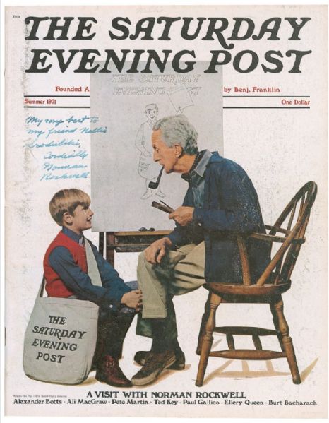 Wonderful Item Signed by Norman Rockwell -- A Copy of ''The Saturday Evening Post'' Featuring an Interview With America's Illustrator