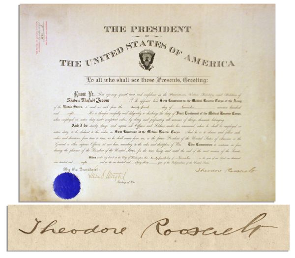 Theodore Roosevelt Document Signed as President -- 1908 