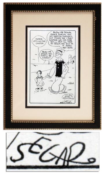 Signed 6'' x 9'' Drawing of Popeye by His Creator Elzie Segar