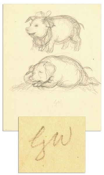 Garth Williams' Original Hand-Drawing of Wilbur for ''Charlotte's Web'' -- ''Illustration #11''
