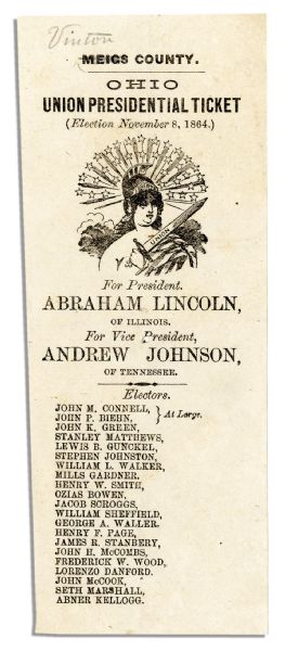 Lincoln-Johnson 1864 Ohio Presidential Ticket 