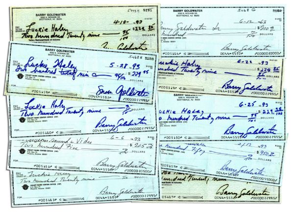 Lot of 10 Barry Goldwater Signed Checks