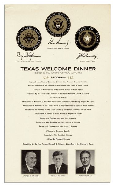 Program From The Texas Welcome Dinner John F. Kennedy Was Supposed to Attend on 22 November 1963