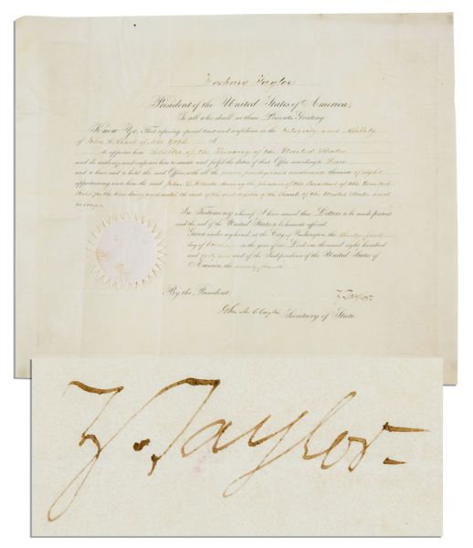 Zachary Taylor 1849 Treasury Appointment Signed as President -- Third Rarest Presidential Signature