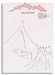 Sir Edmund Hillary Signed Original Sketch of the Mount Everest Summit -- Scarce