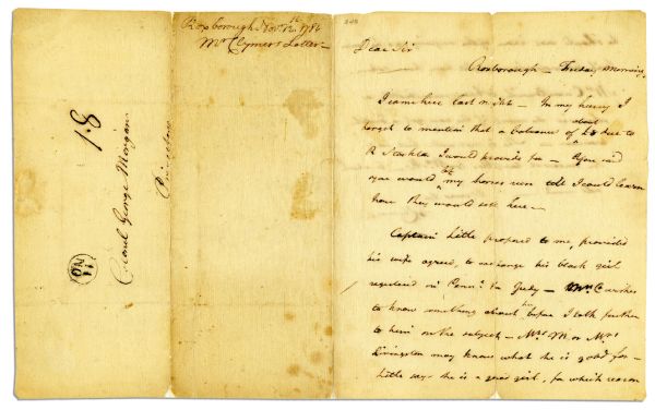 Declaration Signer George Clymer Autograph Letter Signed Regarding a Slave Exchange -- ''...Captain Litle proposed...to exchange his black girl registered in Penn'a for Judy...'' -- 1768
