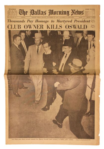 ''The Dallas Morning News'' Announces ''CLUB OWNER KILLS OSWALD'' and Second Paper ''LBJ Takes Over Government Reins''