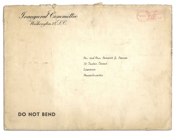 Nice Invitation to JFK's Inauguration -- Embossed Invite Comes in Original Envelope From the Inaugural Committee