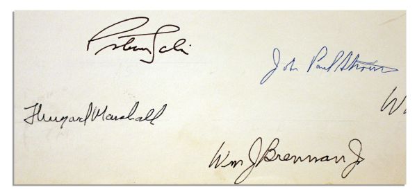 Rehnquist Supreme Court Signed Photo -- All Nine Justices Sign Including William Rehnquist, Sandra Day O'Connor & Thurgood Marshall -- 19.25'' x 16.25''