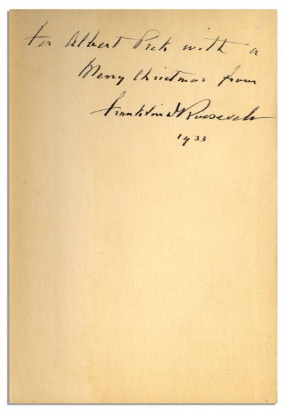 Franklin D. Roosevelt Signed Presentation Copy of His First Book, ''Looking Forward'' -- Given to His Executive Staff at His First White House Christmas Party