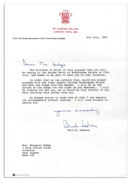 Princess Diana 1992 Autograph Letter Signed -- ''...as always lots of love & endless thanks for caring...''