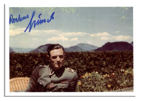 Hitler's Bodyguard and SS Squad Leader, Rochus Misch, Signed Photo and Note Mentioning Hitler -- ''...I witnessed my chief after his suicide...''