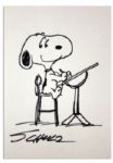 Charles Schulz Draws Snoopy In a Scene With Characters From Ten Other Cartoons -- 23'' x 14.5''