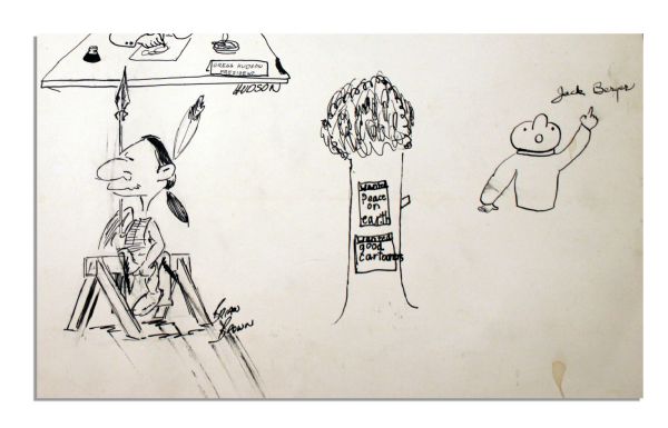 Charles Schulz Draws Snoopy In a Scene With Characters From Ten Other Cartoons -- 23'' x 14.5''