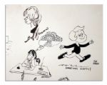 Charles Schulz Draws Snoopy In a Scene With Characters From Ten Other Cartoons -- 23'' x 14.5''