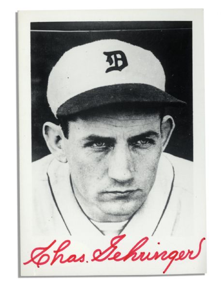 Detroit Tigers' HOF Charles Gehringer Signed Photo -- ''Chas. Gehringer'' in Red Marker -- 3.5'' x 5'' Glossy -- With JSA COA