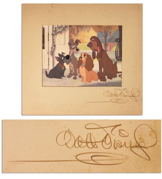 Walt Disney Signed Reproduction Cel of ''Lady and the Tramp'' -- With Phil Sears COA