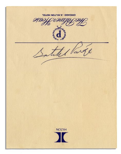 Baseball Hall of Famer Satchel Paige Autograph on 4.25'' x 5.5'' Hotel Note Paper -- ''Satchel Paige'' -- Fine