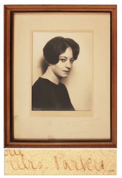 Dorothy Parker Large Framed Photo With Inscribed & Signed Border -- 1928