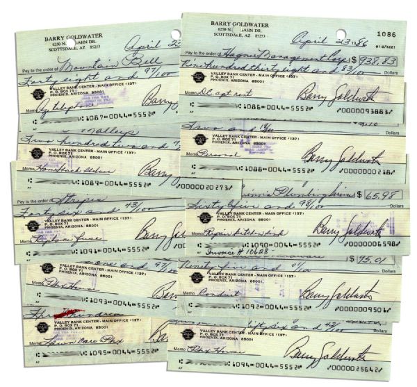 Lot of 10 Barry Goldwater Checks Signed From 1986