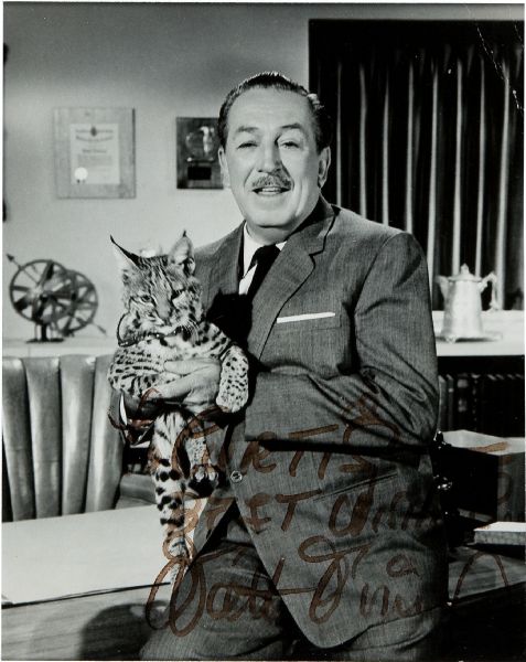 Walt Disney Signed Photo Where He Holds a Lynx Without Fear
