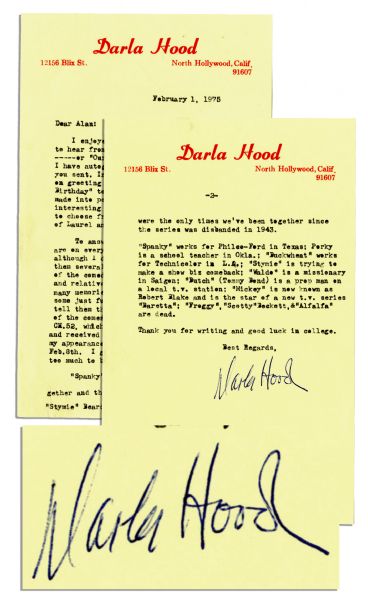'Little Rascals'' Star Darla Hood Letter Signed -- ''...Spanky works for Philee-Ford...Buckwheat works for Technicolor...'Mickey' is now known as Robert Blake...'' -- With Candid Content