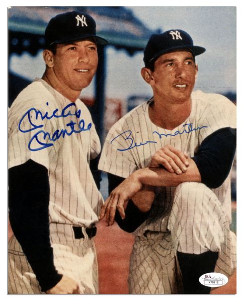 ''Mickey Mantle'' & ''Billy Martin'' Signed 8'' x 10'' Glossy Yankees Photo -- Buckling, Else Near Fine -- With JSA COA
