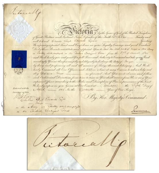 Queen Victoria 1855 Document Signed -- Army Commission During Crimean War