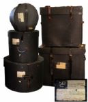 Johnny Carson Five-Piece Drum Set Cases -- Personally Owned by Carson -- With Address Labels from NBC in New York Affixed to Carson at his Address in Las Vegas