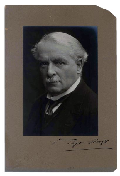 David Lloyd George Signed 4'' x 5.75'' Matte Photo -- ''D Lloyd George'' -- Russell Sons Photographers -- Minor Creasing to 6'' x 8.75'' Mat Not Affecting Clear Signature -- Very Good
